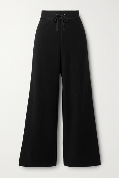James Perse - Brushed Waffle-knit Cotton And Cashmere-blend Wide-leg Pants - Black