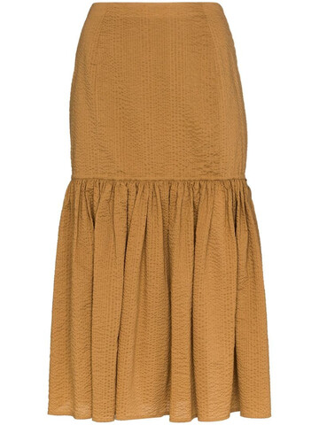 Marysia seersucker midi skirt in brown