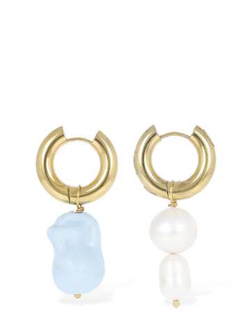 TIMELESS PEARLY Pearl & Turquoise Mismatched Earrings in gold / multi