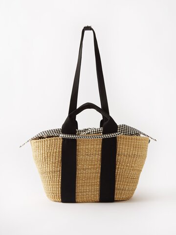 muuñ muuñ - george canvas-trim woven basket bag - womens - beige black