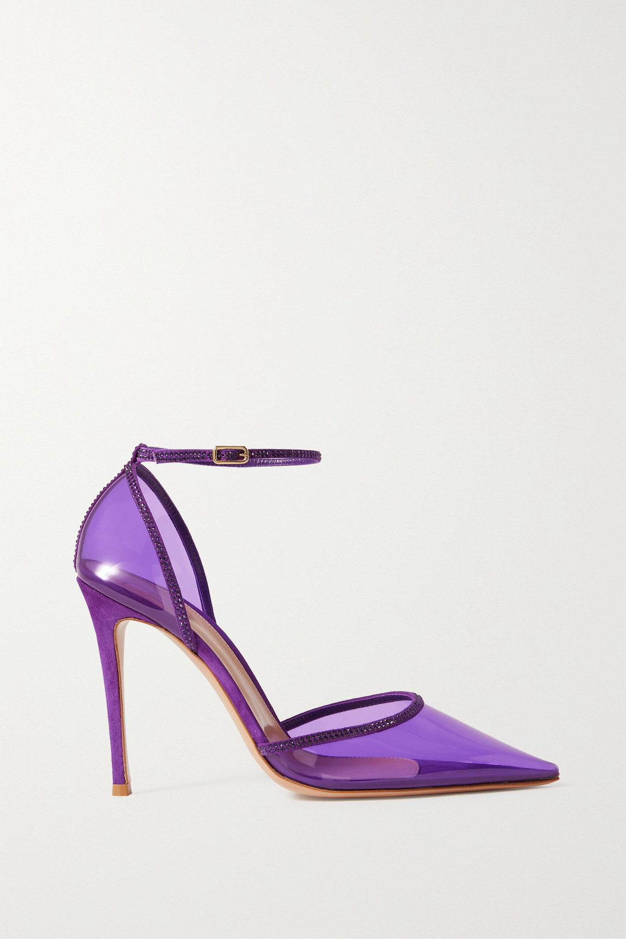Gianvito Rossi - 105 Crystal-embellished Suede-trimmed Pvc Pumps - Purple
