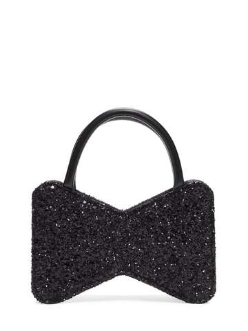 mach & mach bow shape glitter top handle bag in black