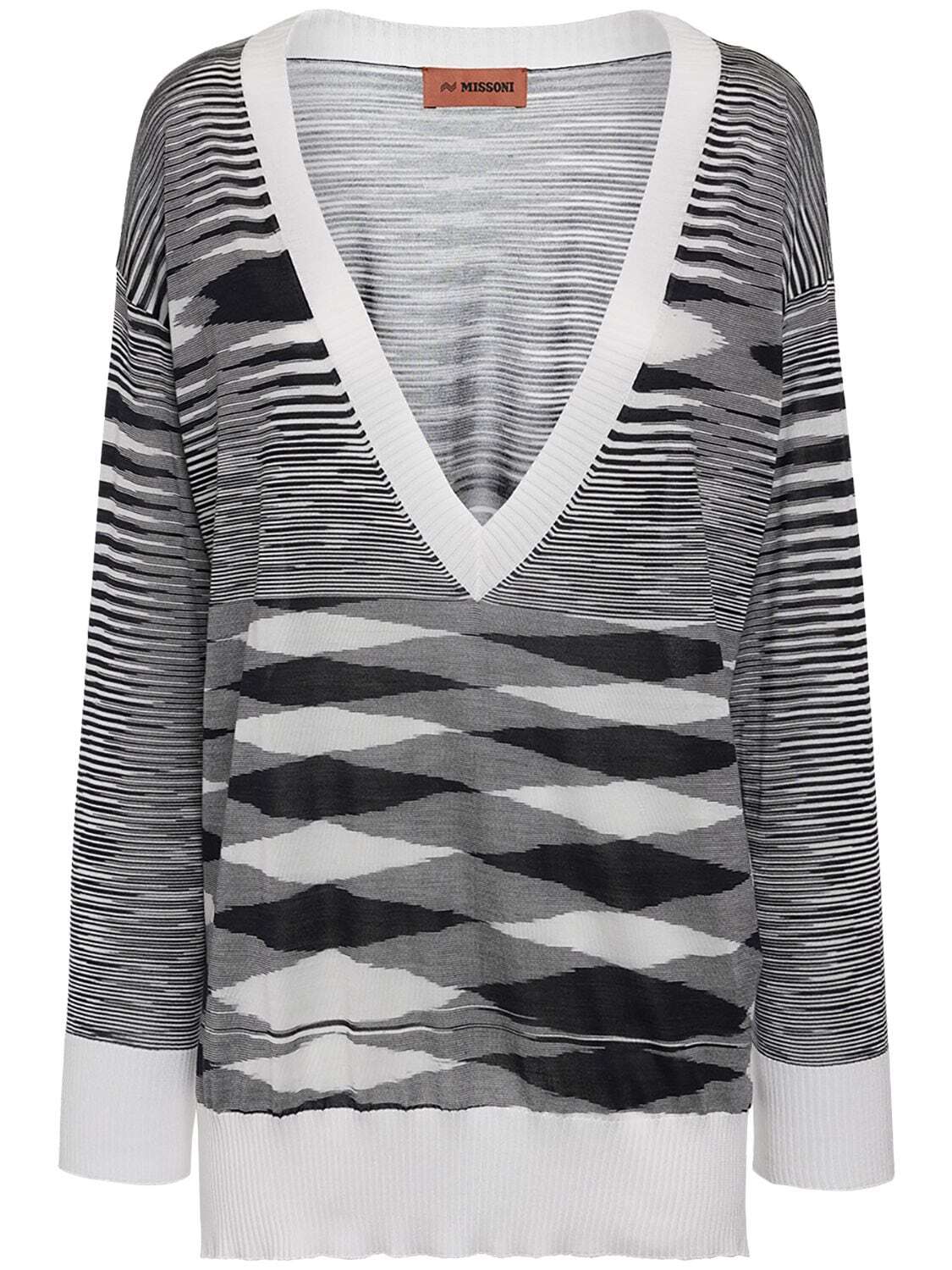 MISSONI Dyed Space V Neck Knit Sweater in black / white