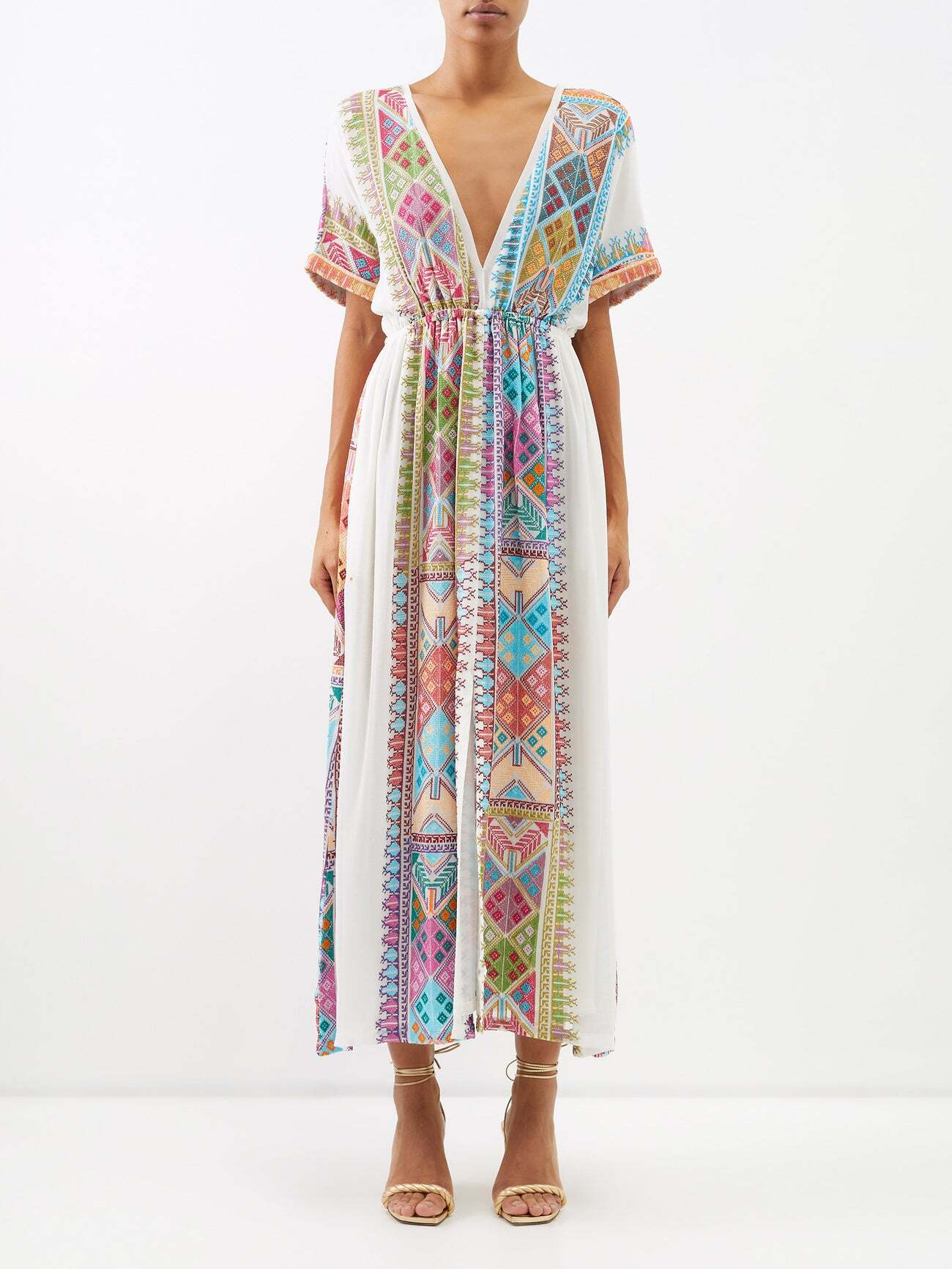 Lolita Jaca - Divine Embroidered-silk Kaftan Dress - Womens - White Multi