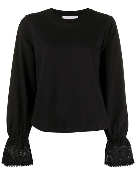 See by Chloé lace-detail poet sleeve top in black