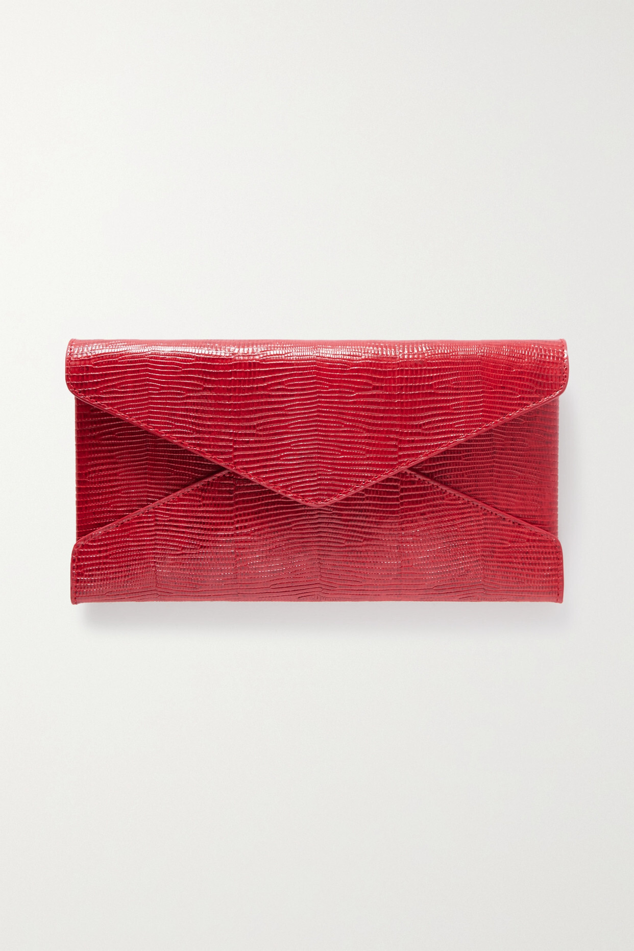 SAINT LAURENT - Monogramme Lizard-effect Leather Pouch - Red