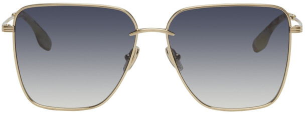Victoria Beckham Gold & Blue Metal Square Sunglasses