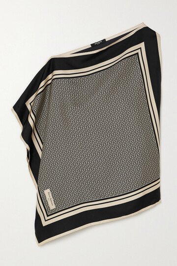 balmain - asymmetric printed silk-twill top - black