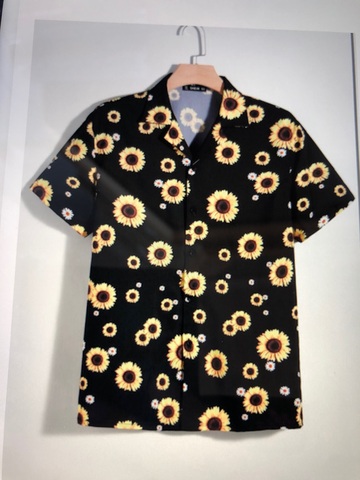 shirt,black,yellow,short sleeve,kamanari,menswear,sunflower