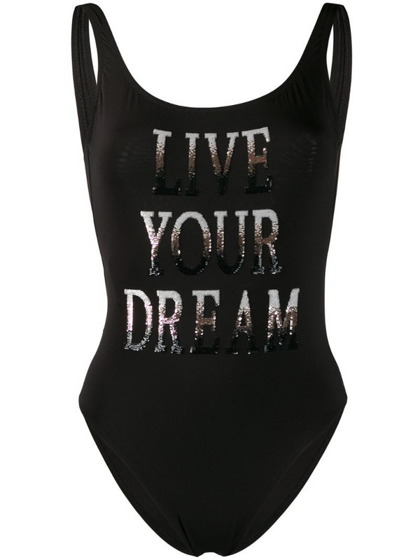 Alberta Ferretti Live Your Dream slogan swimsuit in black