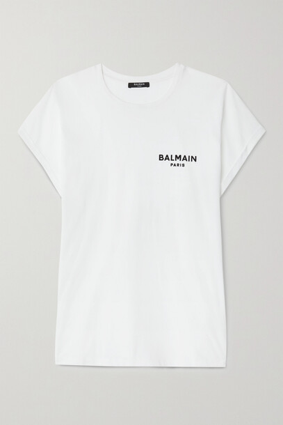 Balmain - Flocked Cotton-jersey T-shirt - White