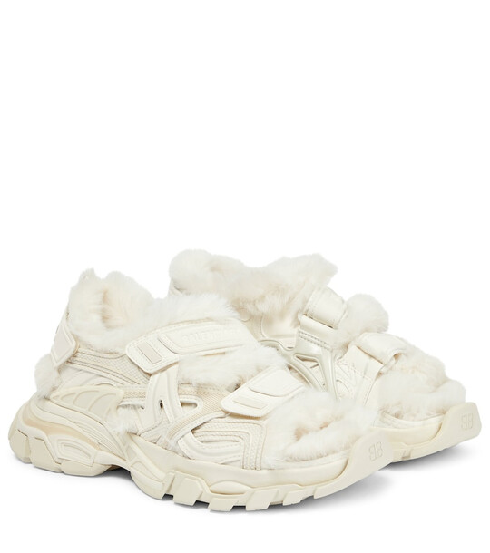 Balenciaga Track faux fur-lined sandals in white
