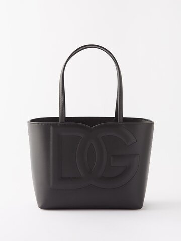 dolce & gabbana - logo-embossed medium leather tote bag - womens - black