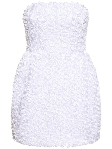rotate 3d flower satin mini dress in white