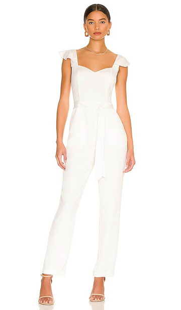 more to come gloria flutter jumpsuit in white