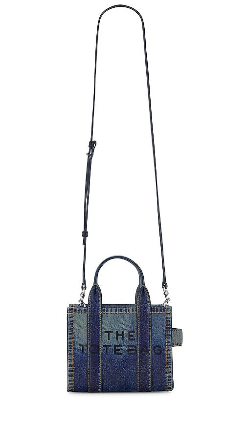 Marc Jacobs The Denim Printed Leather Micro Tote in Blue