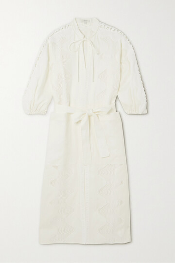 oroton - geo ric rac linen and lace midi dress - white
