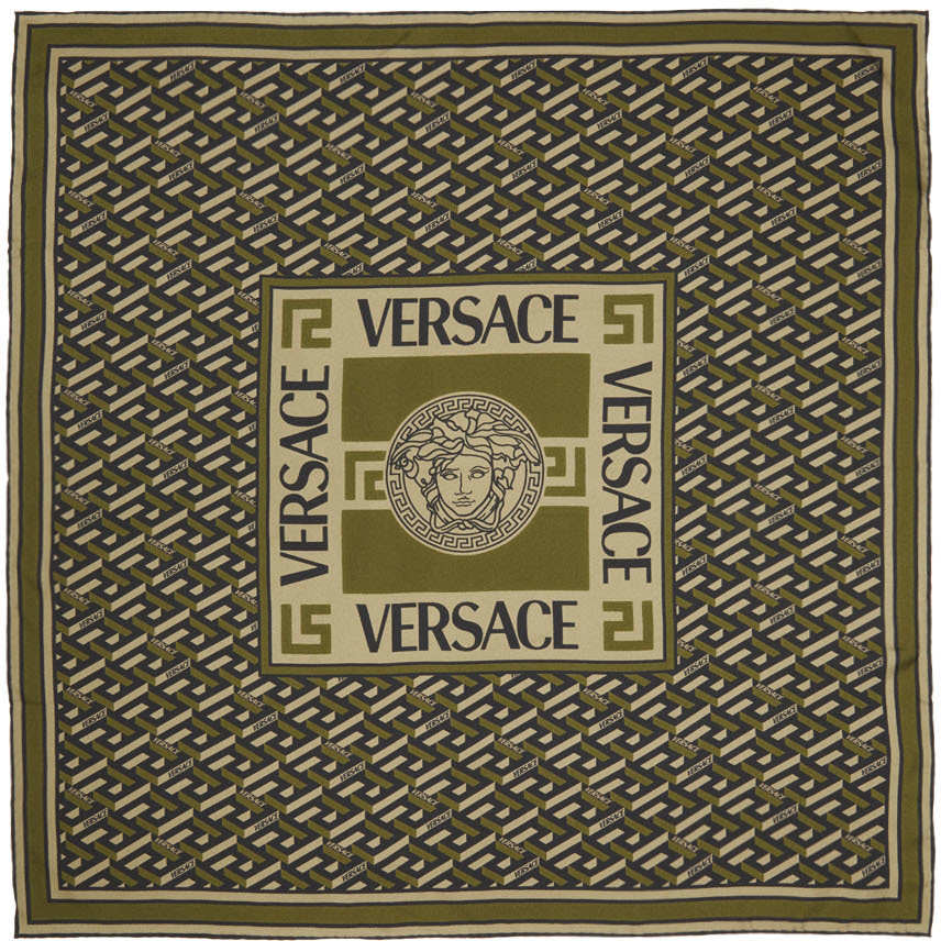Versace Khaki Silk Medusa Monogram Scarf in black