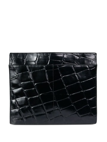 prada pre-owned crocodile-effect leather shoulder bag - black