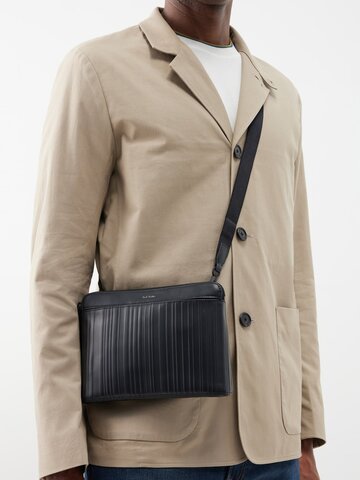 paul smith - shadow stripe-embossed leather cross-body bag - mens - black