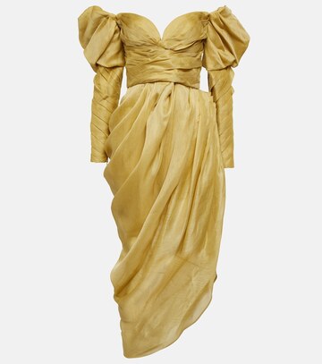 zimmermann sensory drape linen-blend midi dress in gold
