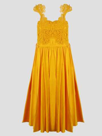 self-portrait Macrame Lace Cotton Midi Dress in orange / yellow