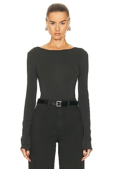 lemaire long sleeve bodysuit in charcoal