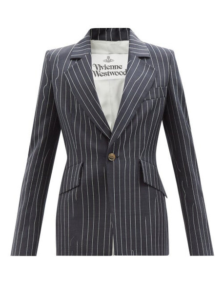 Vivienne Westwood - Lou Lou Broken-pinstripe Wool Suit Jacket - Womens - Navy