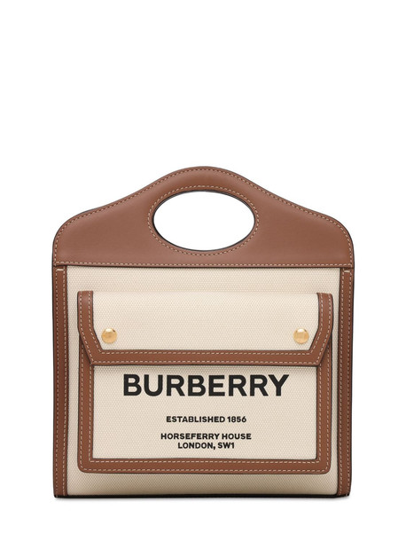 BURBERRY Mini Logo Canvas & Leather Tote in brown