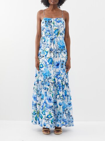 mary katrantzou - napoli floral-print silk maxi dress - womens - blue print