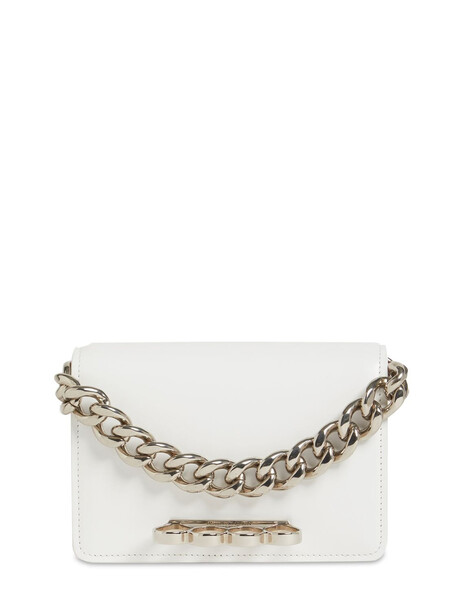 ALEXANDER MCQUEEN Mini 4-ring Chain Smooth Leather Clutch in white