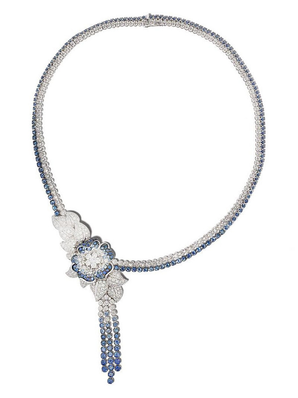 LEO PIZZO 18kt white gold Flora diamond and blue sapphire necklace in silver