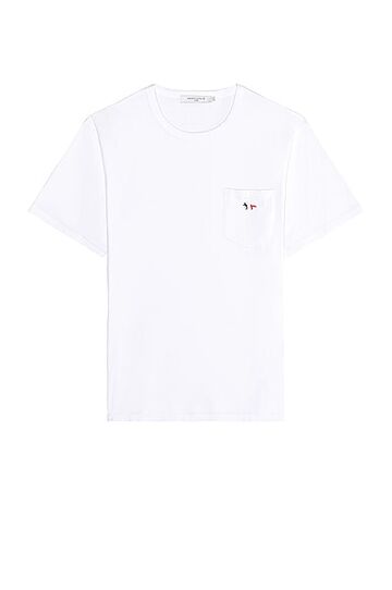maison kitsune tricolor fox patch classic pocket tee-shirt in white