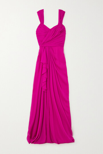 costarellos - virna ruffled draped silk-georgette gown - purple