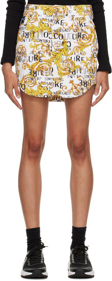 versace jeans couture white printed denim miniskirt