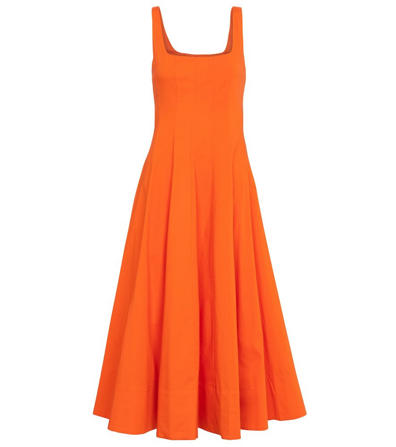 Staud Wells stretch-cotton midi dress in orange
