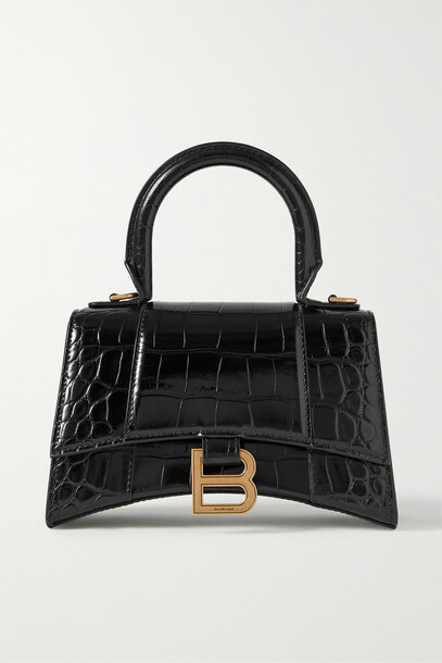 Balenciaga - Hourglass Xs Croc-effect Leather Tote - Black