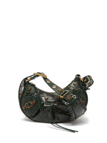 balenciaga - le cagole xs croc-effect leather shoulder bag - womens - dark green