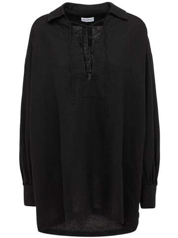 WEWOREWHAT Mini Linen Blend Caftan Dress in black