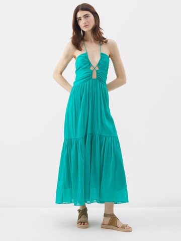 isabel marant - birona halterneck cotton-blend dress - womens - green