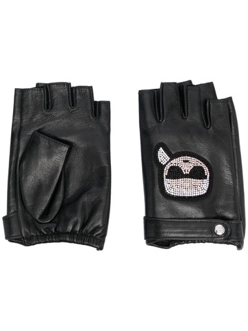 karl lagerfeld k/ikonik 2.0 rhinestone-embellished gloves - black