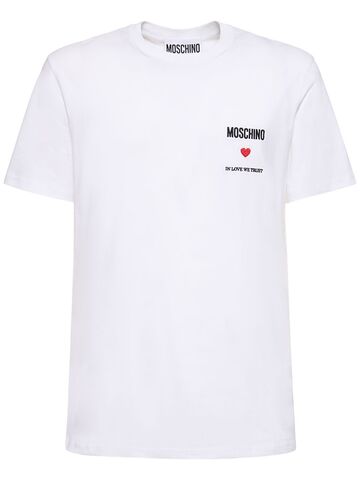 moschino in love we trust cotton jersey t-shirt in white