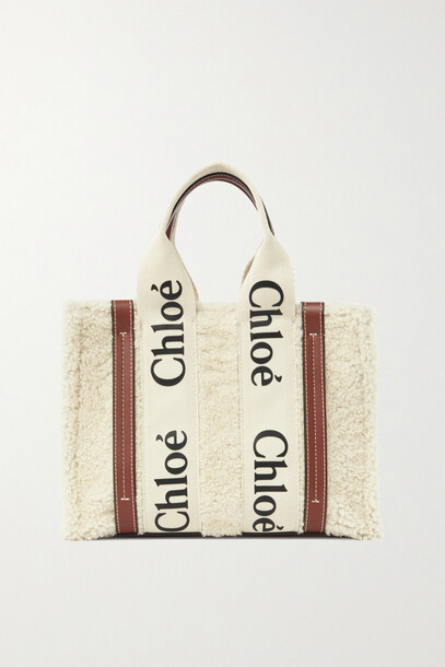 Chloé Chloé - Woody Small Leather-trimmed Shearling Tote - Neutrals