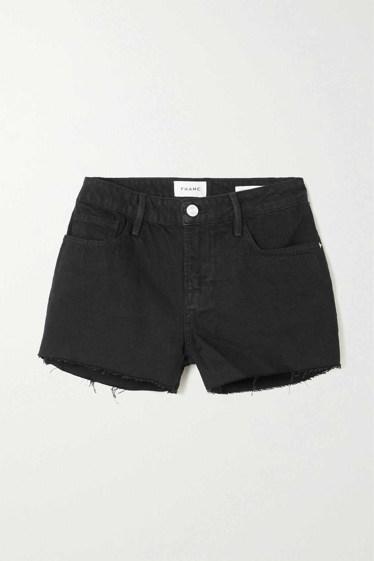 FRAME - Le Grand Garcon Frayed Denim Shorts - Black
