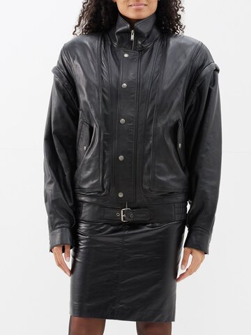 saint laurent - leather blouson jacket - womens - black