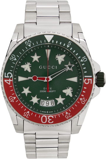 gucci silver & green dive watch