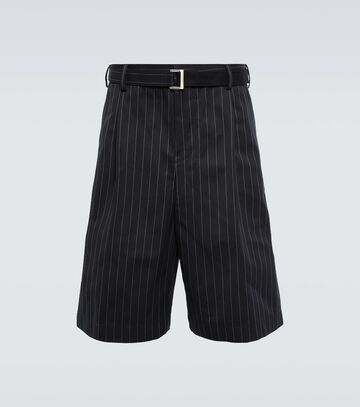 sacai belted striped cotton shorts in blue