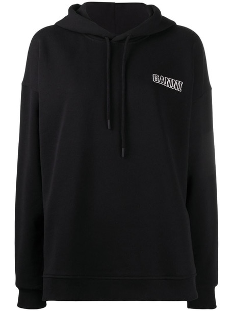 GANNI logo-print cotton hoodie in black - Wheretoget