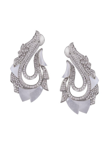 Ananya 18kt white gold diamond Mogra paisley earrings in silver