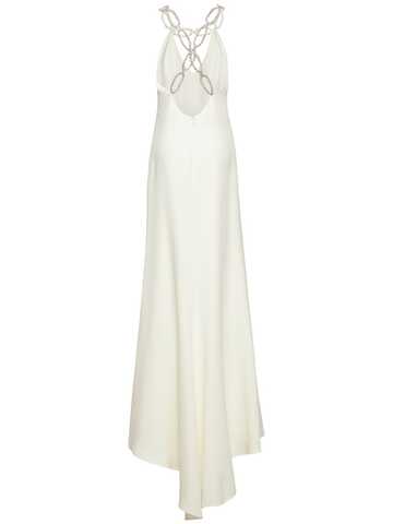 valentino silk cady chain cross back long gown in white